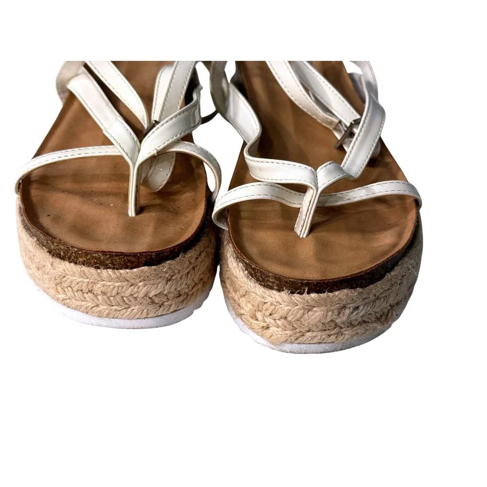 Rilista Womens White Strappy Espadrille Platform Sandals Size 8.5 Buckle Ankle